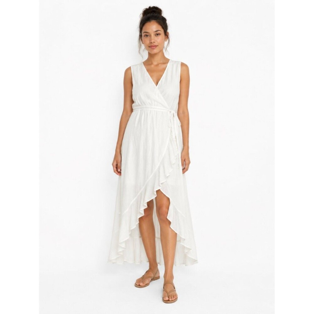 Venus Size 14 NWT White 100% Cotton Wrap Maxi Dress Sleeveless Ruffle Boho